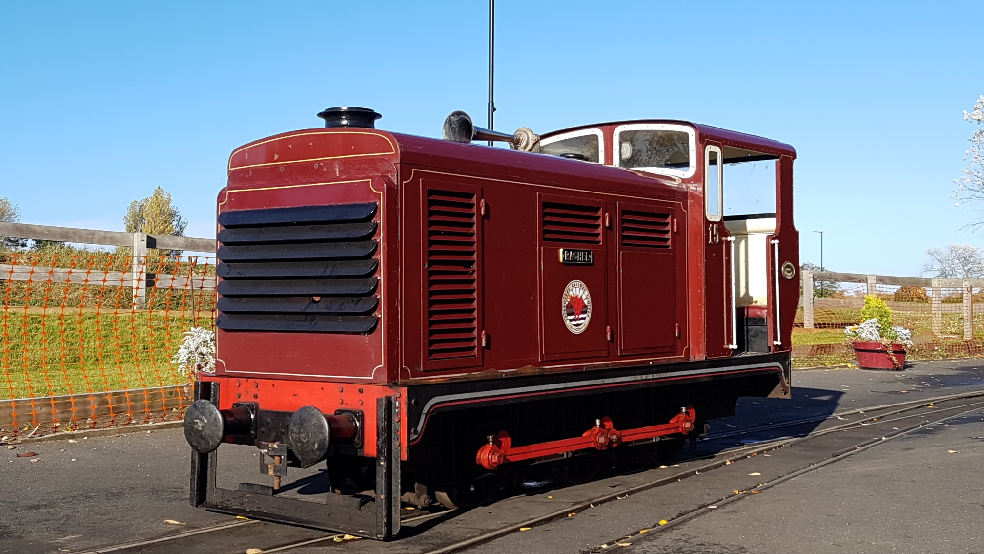 'Rachel' stands in the autumn sun at Lakeside Station of the Cleethorpes Coast Light Railway in November 2018