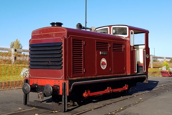 'Rachel' stands in the autumn sun at Lakeside Station of the Cleethorpes Coast Light Railway in November 2018
